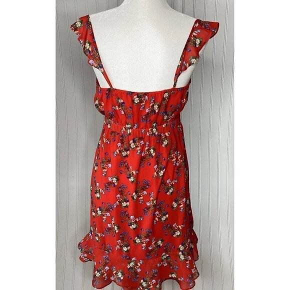 Sugar + L!ps NWT Flouce Ruffle Hem Sleeve Sweetheart Bodice Red Floral Dress-S - Picture 6 of 16